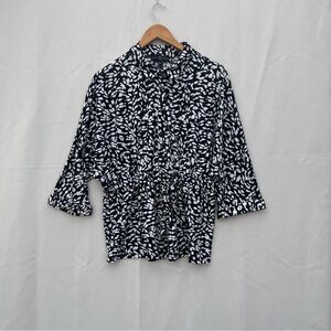 Fred‎ David Black & White Abstract Print Cinched Waist Blouse – XL